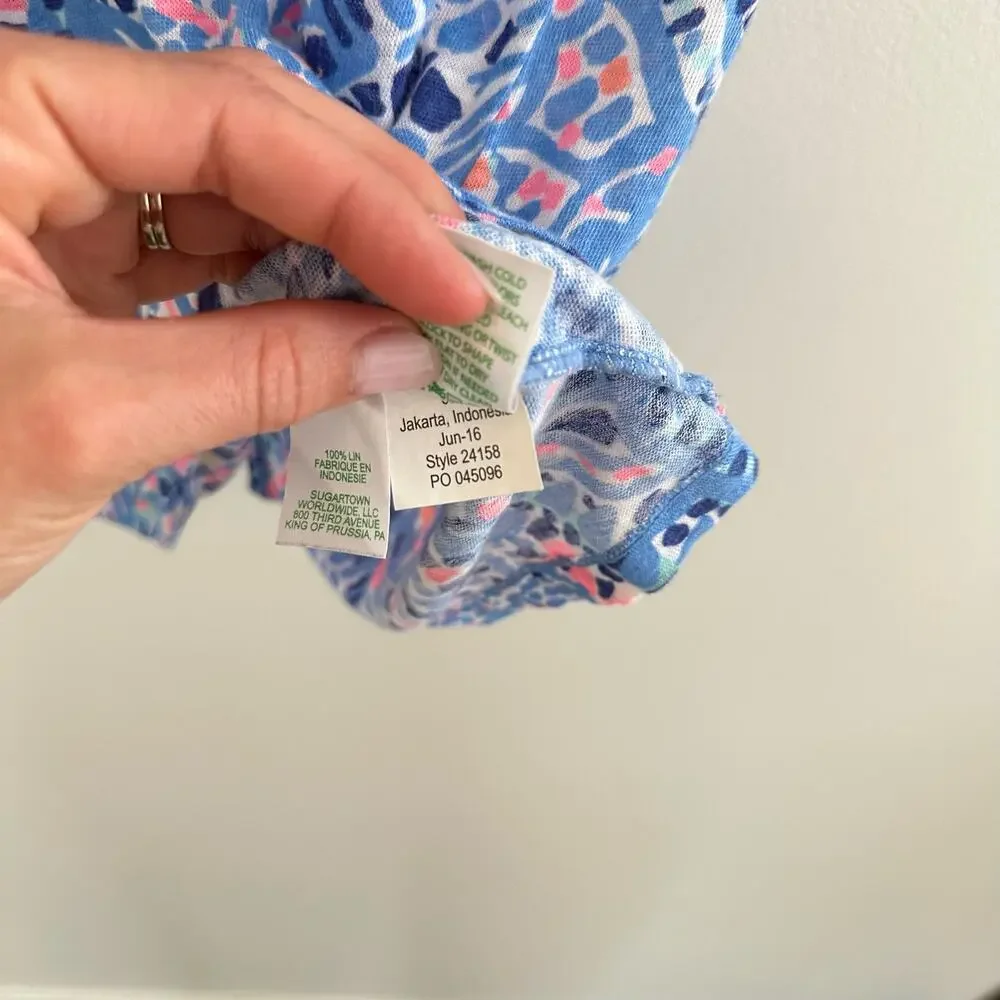 Lilly Pulitzer Duval Tic Tac Tile V-Neck Mini T-Shirt Dress Blue Pink S - Picture 8 of 9